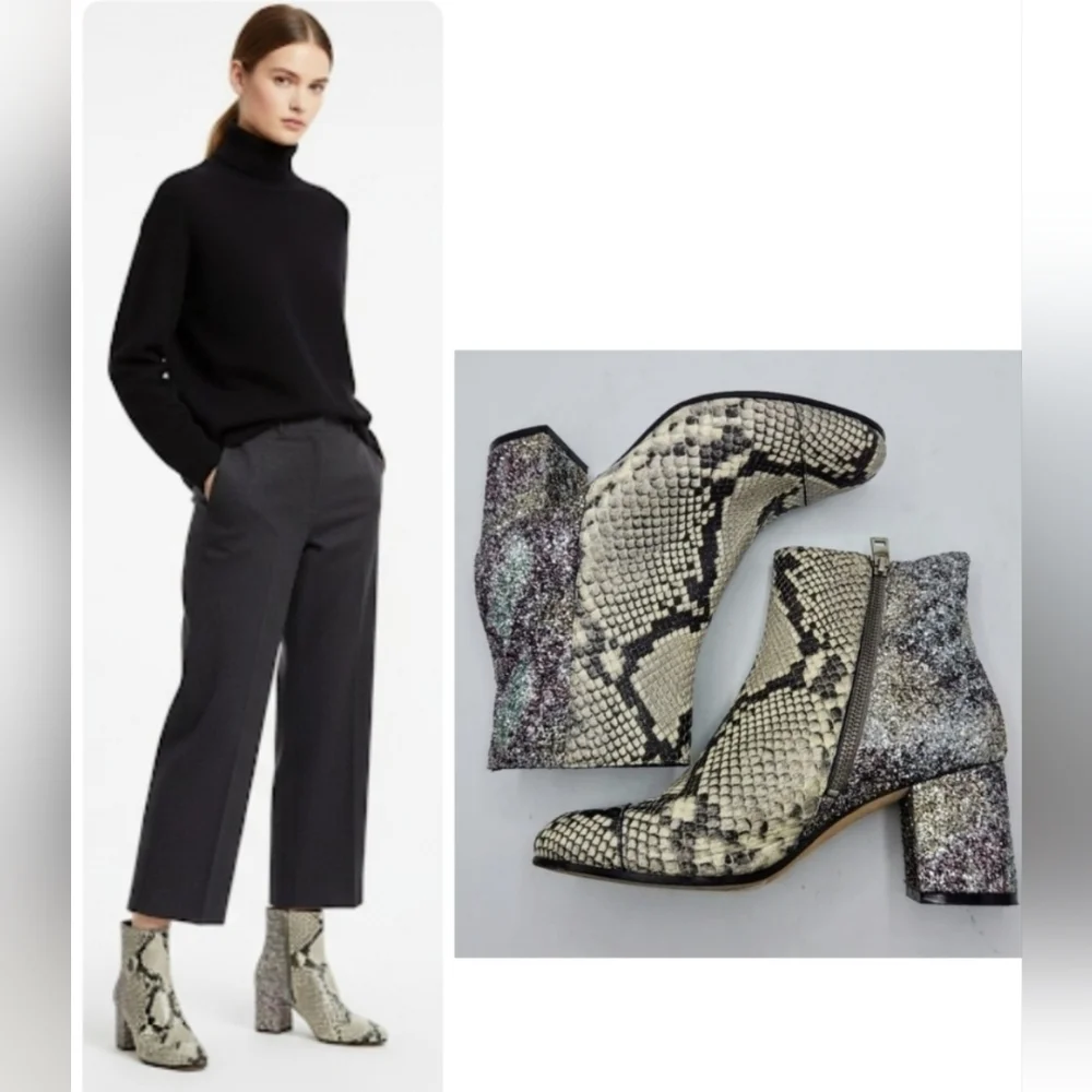 Zadig & Voltaire Lena Wild Exotic Snake leathers With Glitter Boots 38, 7 US